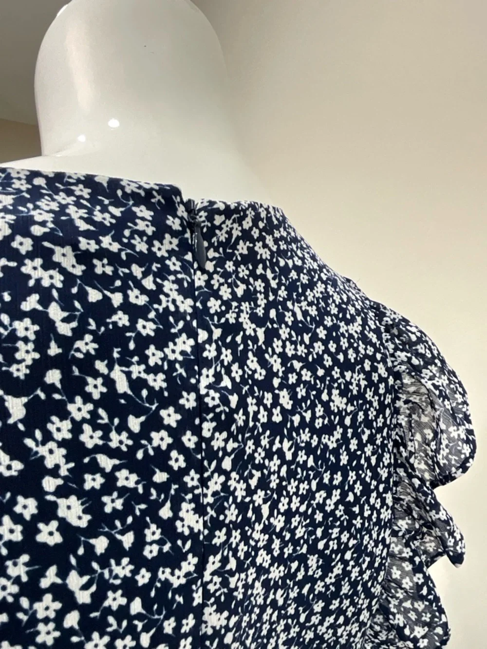 J.CREW Provence Smocked Waist Midi Dress Navy Floral Ruffle Sleeve Size 0